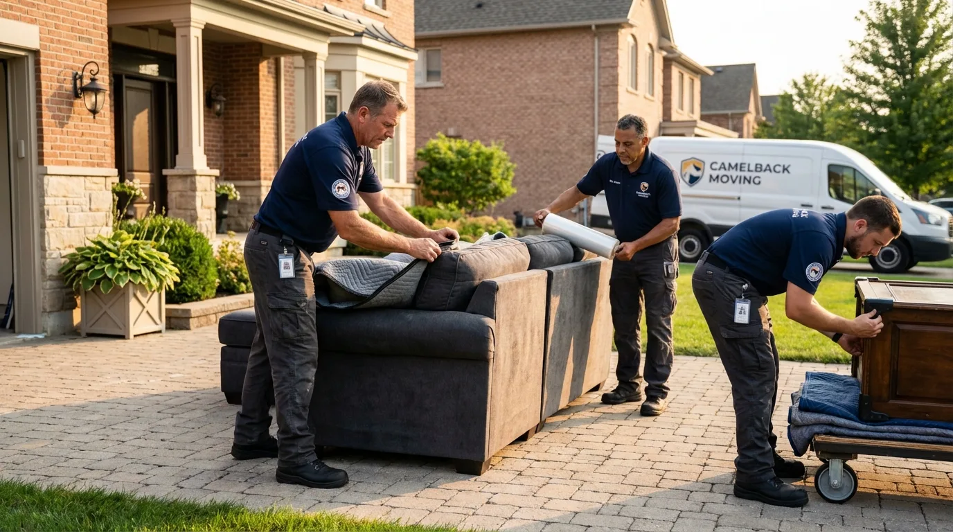 Large estate moving crew wrapping furniture in Gig Harbor, WA