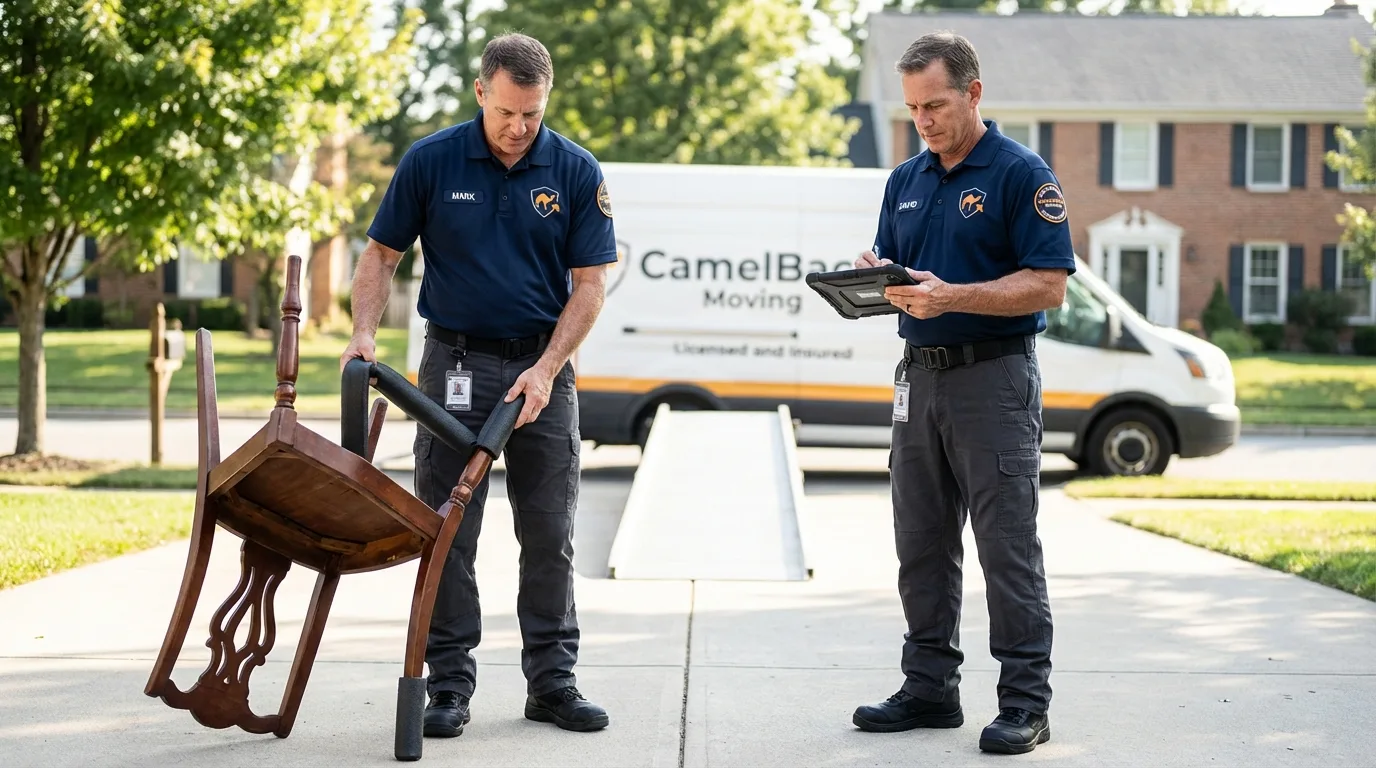 Movers inspecting furniture for damage prevention before loading in Gig Harbor, WA
