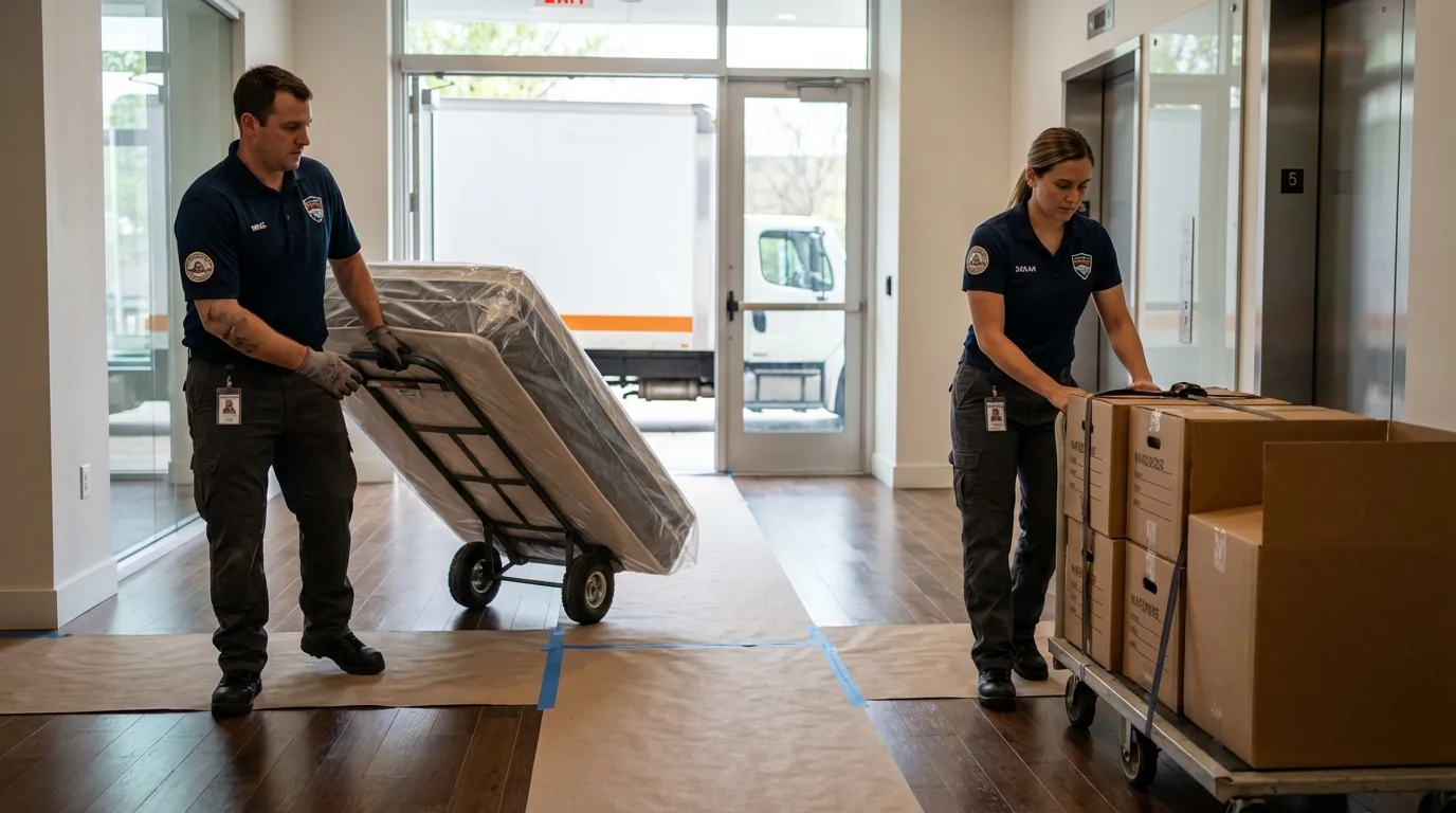 Professional apartment movers loading elevator in Gig Harbor, WA